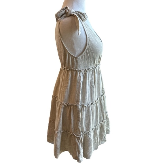 Petal & Pup 100% Linen Tiered Tie Strap Mini Dress Beige size 2 - Picture 5 of 10